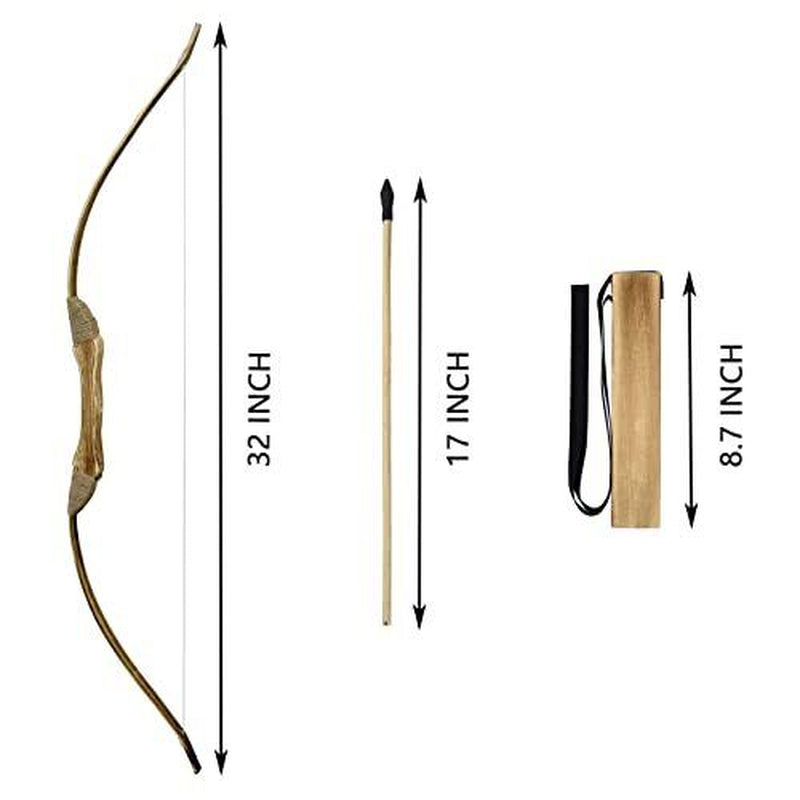 Wooden Bow and Arrow Set, Handmade 32 Inch Kids Bow and Arrow, Toy Bow And