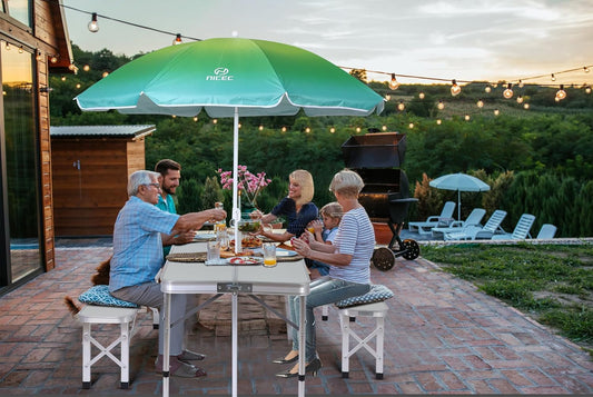Picnic Table, Folding Picnic Table and Umbrella, Camping Table with 2