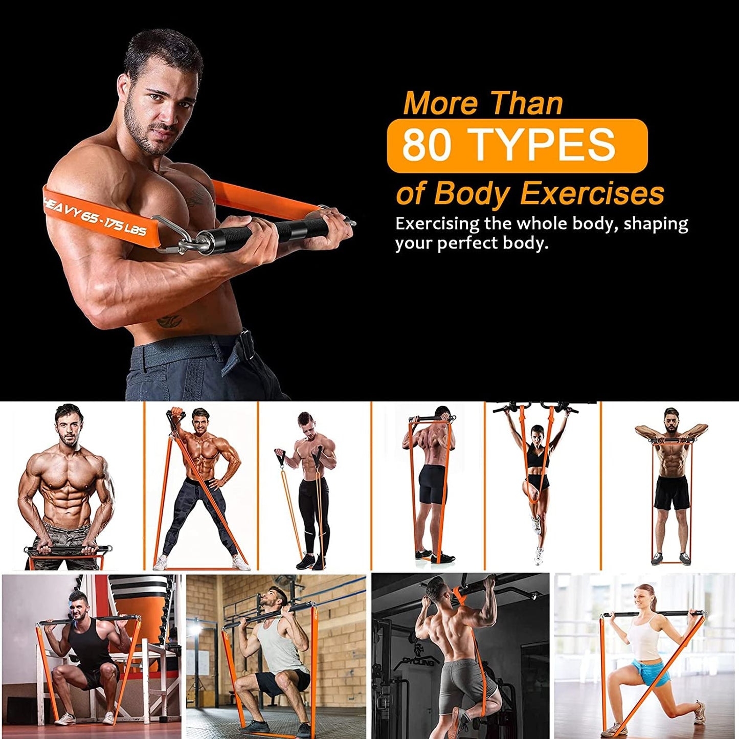 Resistance Band Bar Set Portable Full Body 500LBS Extra Heavy Home Gym