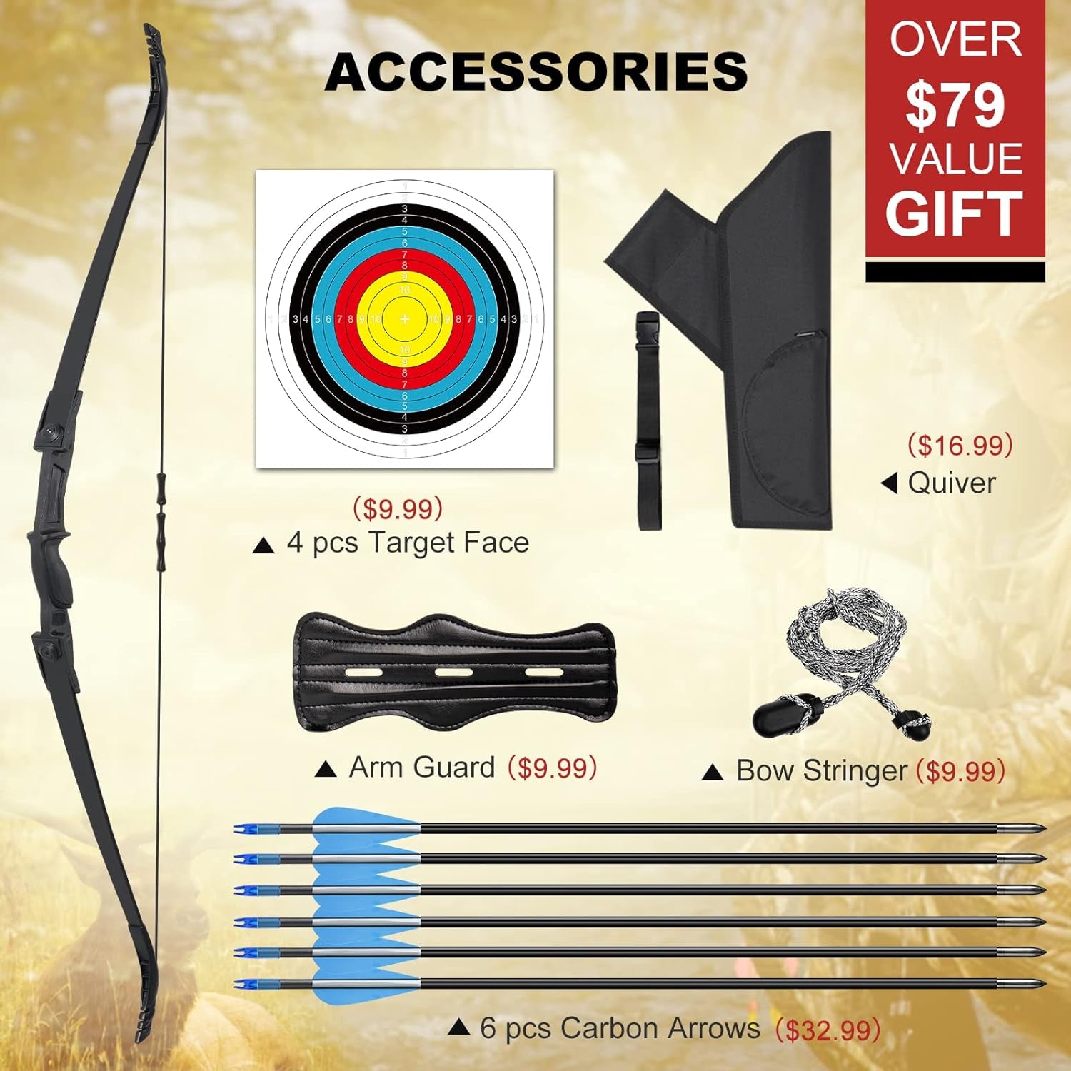 Archery Bow Set Recurve Bow and Arrow Youth Bow and Arrow Beginner Bow Set Takedown Bow and Arrow Right and Left Hand Bow Birthday Gift Bow for Youth/Recurve Bow Draw Weight 25-35Lbs