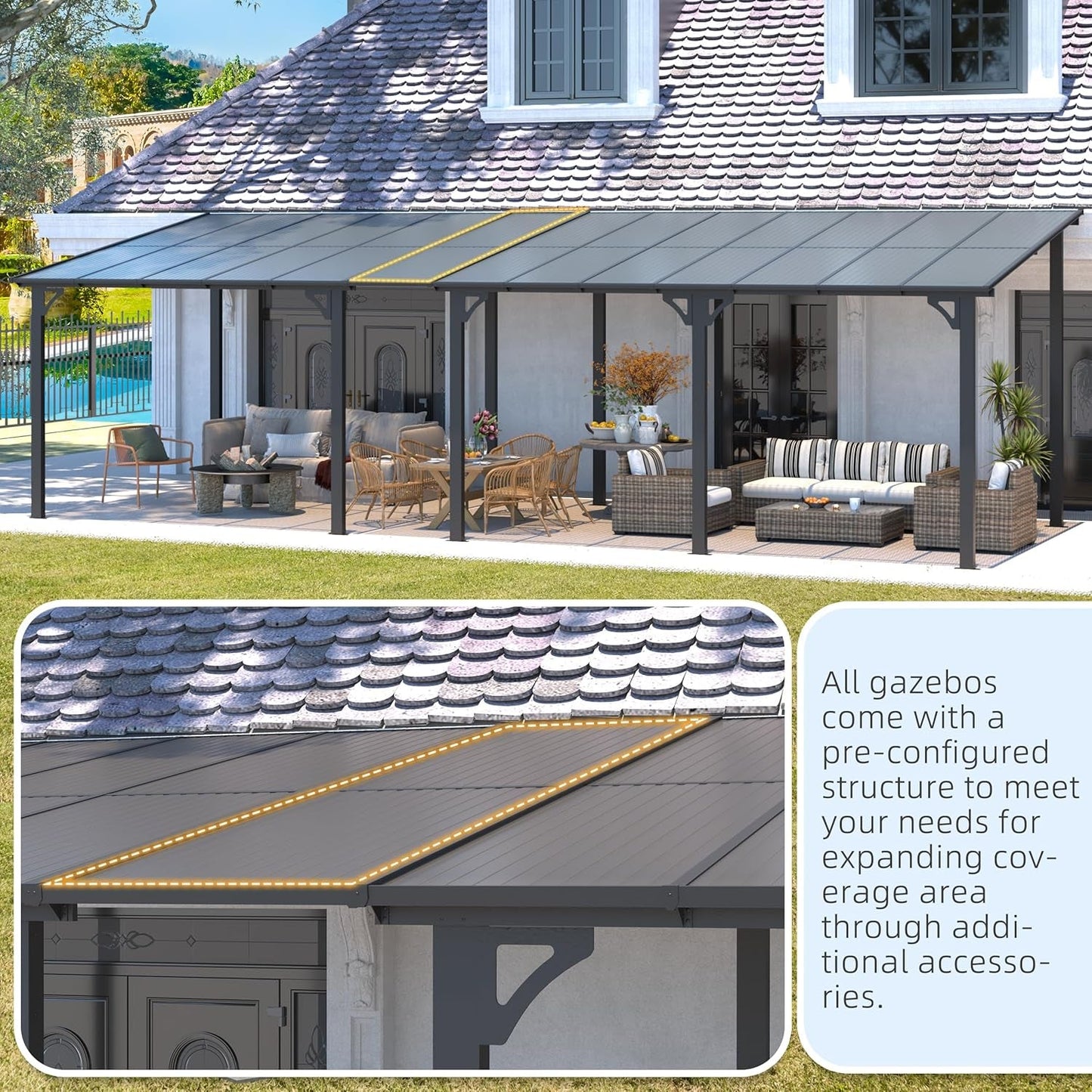 8' X 8' Gazebo for Patio, Small Wall-Mounted Lean to Gazebo Pergola