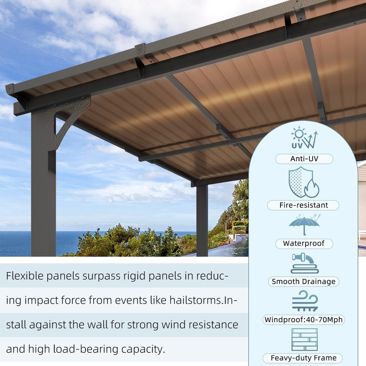 8' X 8' Gazebo for Patio, Small Wall-Mounted Lean to Gazebo Pergola