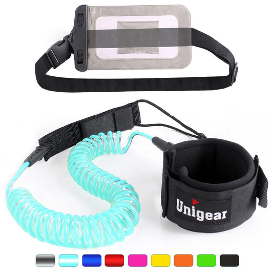 Coiled SUP Leash 10 feet with Waterproof Pouch