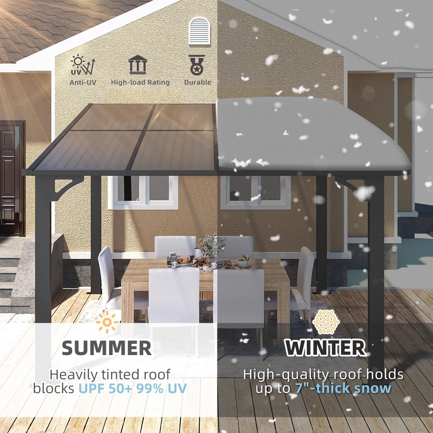 8' X 8' Gazebo for Patio, Small Wall-Mounted Lean to Gazebo Pergola